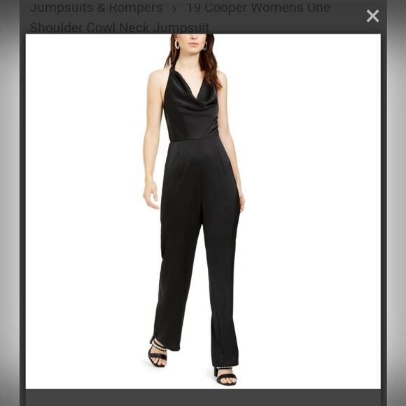 NEW 19 Cooper Black Satin Jumpsuit Halter Neck Cowl Night Out Club Large - Picture 2 of 11